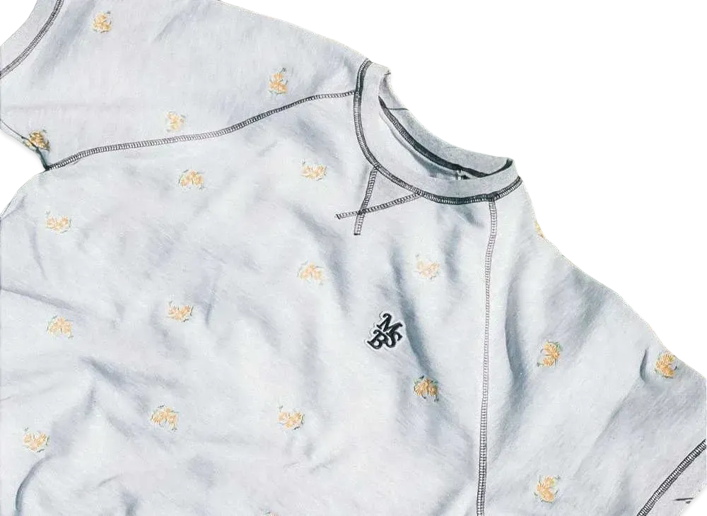 My Sugar Babe msb patch flower embroidery pattern short sleeve sweat "Heather Gray"