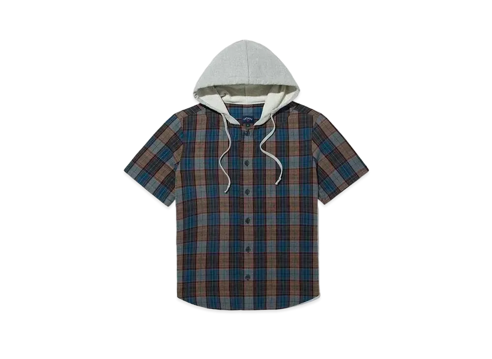 Noah Hooded Baseball Flannel "Blue & Black & Grey"