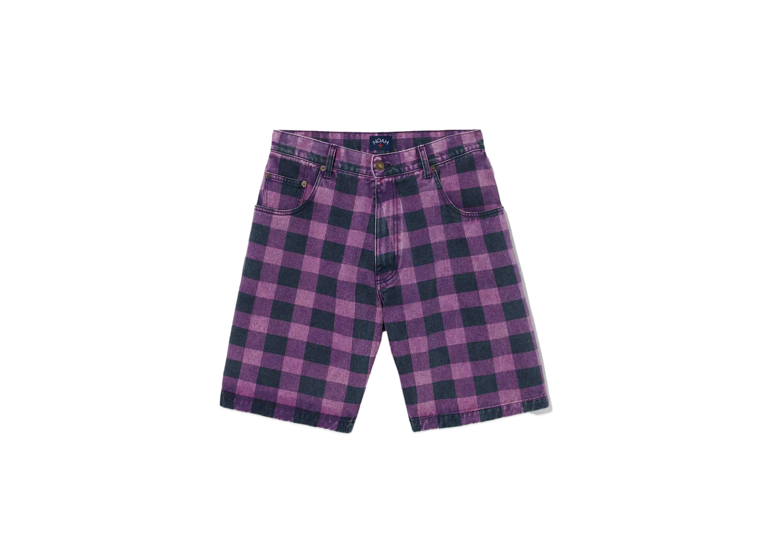 Noah 5-Pocket Buffalo Plaid Denim Shorts "Pink & Purple & Black"