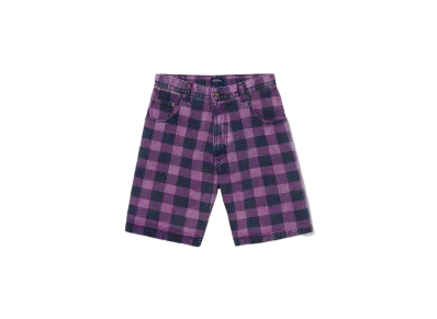 Noah 5-Pocket Buffalo Plaid Denim Shorts "Pink & Purple & Black"