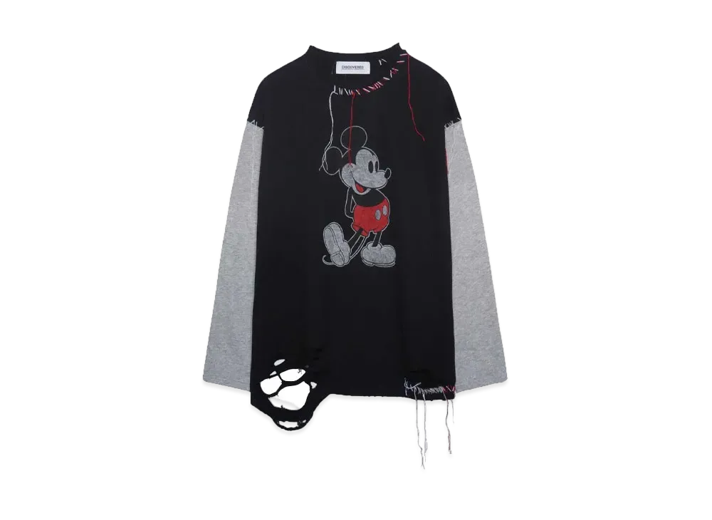 DISCOVERED < Mickey > Looping Damage Cutsewn Exclusive "BLACK / LIGHT GRAY"