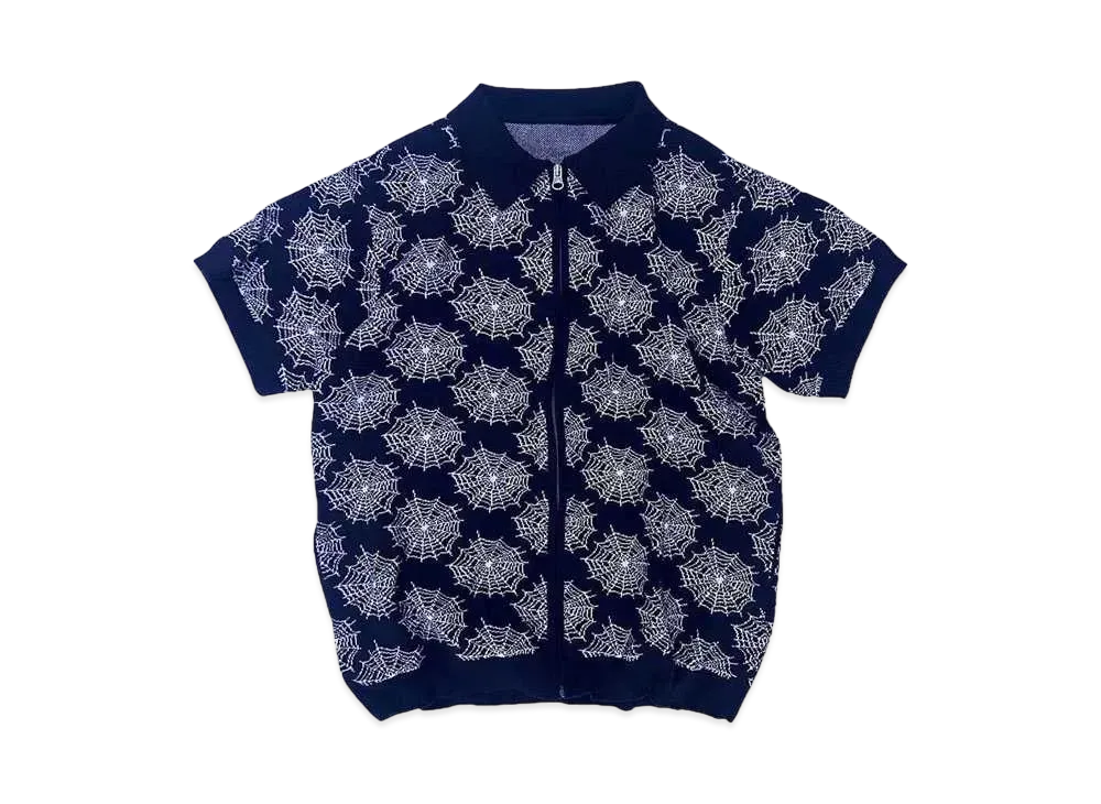 Student Apathy spider zip knit polo "BLACK"