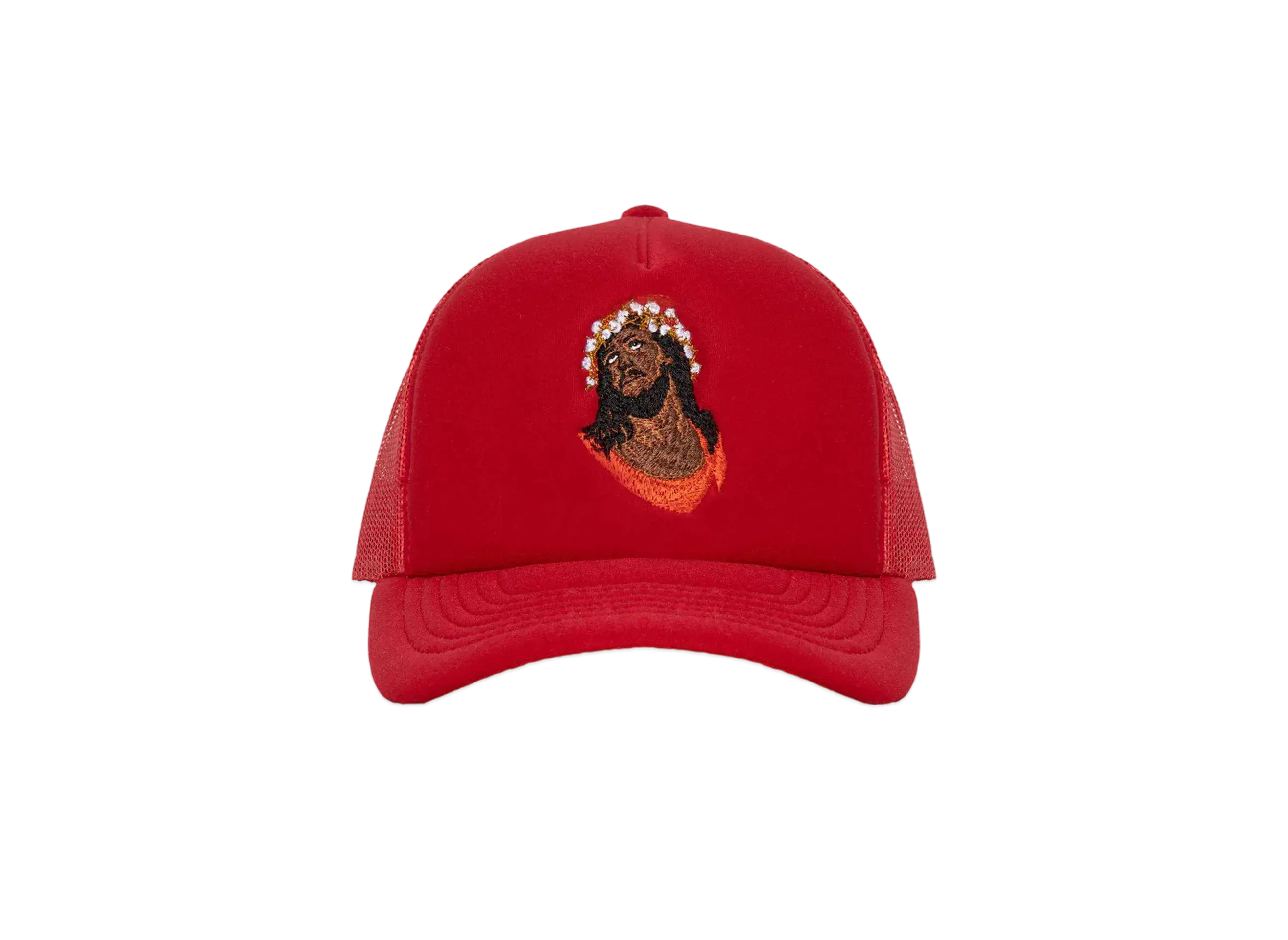 DENIM TEARS Crown Made of Cotton Trucker Hat "Red"