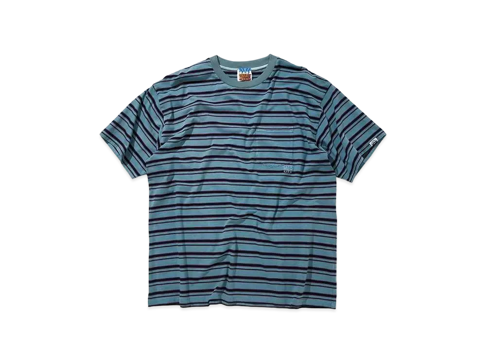 CITY COUNTRY CITY Embroidered Logo Overdye Border Pocket T-shirt "DEEP BLUE"