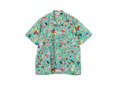 MANGART BEAMS x Fujiko F. Fujio Character Sticker Print Open Collar Shirt "Light Green"