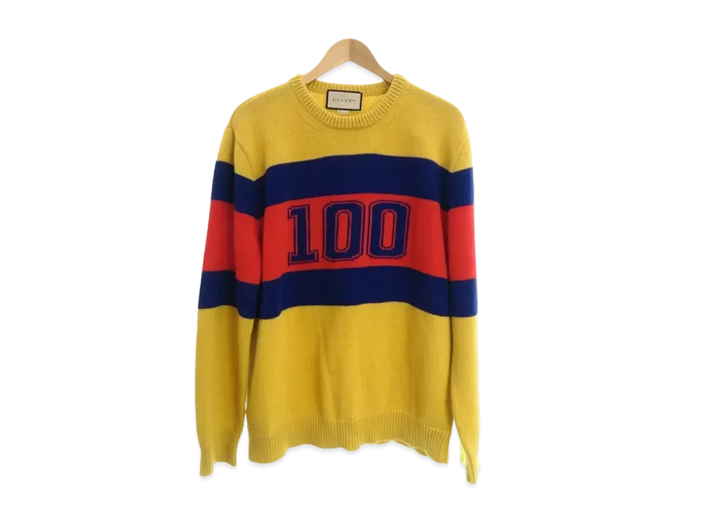 GUCCI Men's Logo Wool Knit Sweater 100th Anniversary "Yellow"
