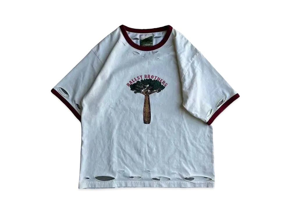 BALLSY.BROTHERS Distressed wash ringer T-shirt "OFF"