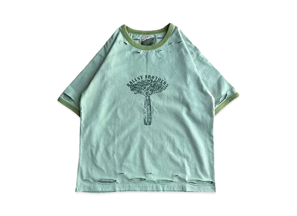 BALLSY.BROTHERS Distressed wash ringer T-shirt "Green"