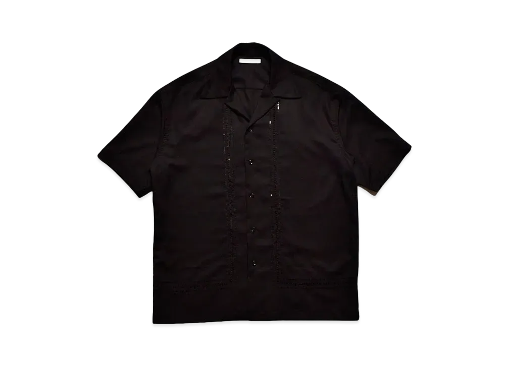 MINEDENIM Rayon Spangle Panel Line Open Collar SH "BLACK"