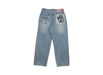 centimeter CMT ruler washed denim pants "Light Blue"