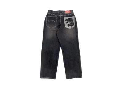 centimeter CMT ruler washed denim pants "BLACK"