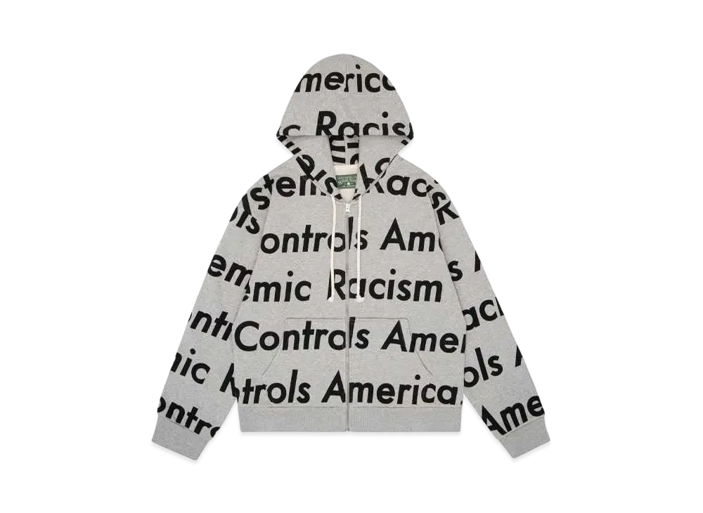 DENIM TEARS x Arthur Jafa Systemic Racism Controls America Zip Up Hoodie "Heather Grey"