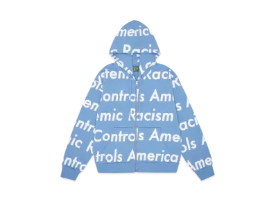DENIM TEARS x Arthur Jafa Systemic Racism Controls America Zip Up Hoodie "Dusty Blue"