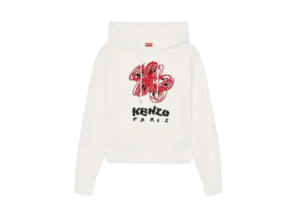 KENZO 'DRAWN FLOWERS' Embroidery Hoodie "Off White"