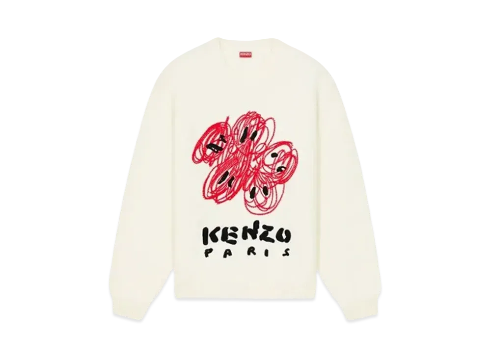 KENZO 'DRAWN VARSITY' Embroidery Jumper Unisex "Off White"