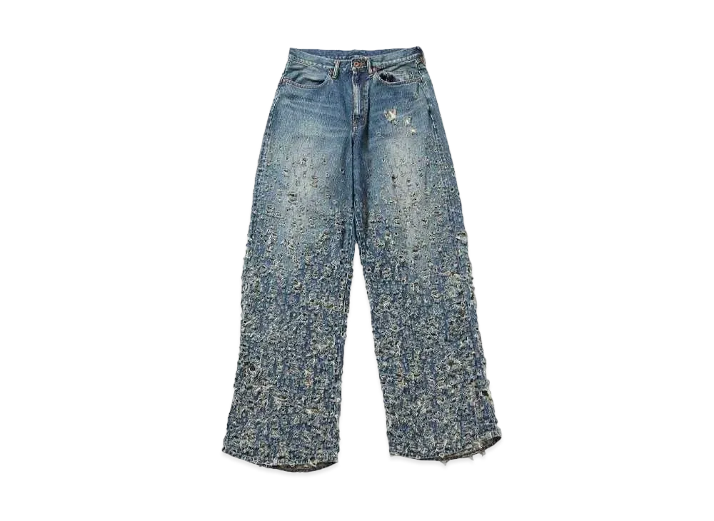 SUGARHILL CRUSHED MODERN DENIM WIDE TROUSERS "FADED INDIGO"