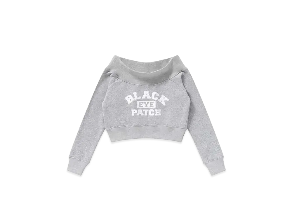 BlackEyePatch College Logo Off Shoulder Sweat Top "Heater Gray"