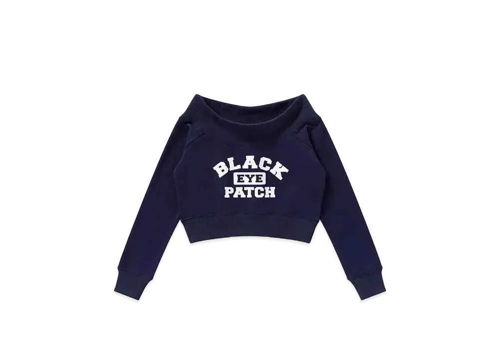BlackEyePatch College Logo Off Shoulder Sweat Top "Navy"