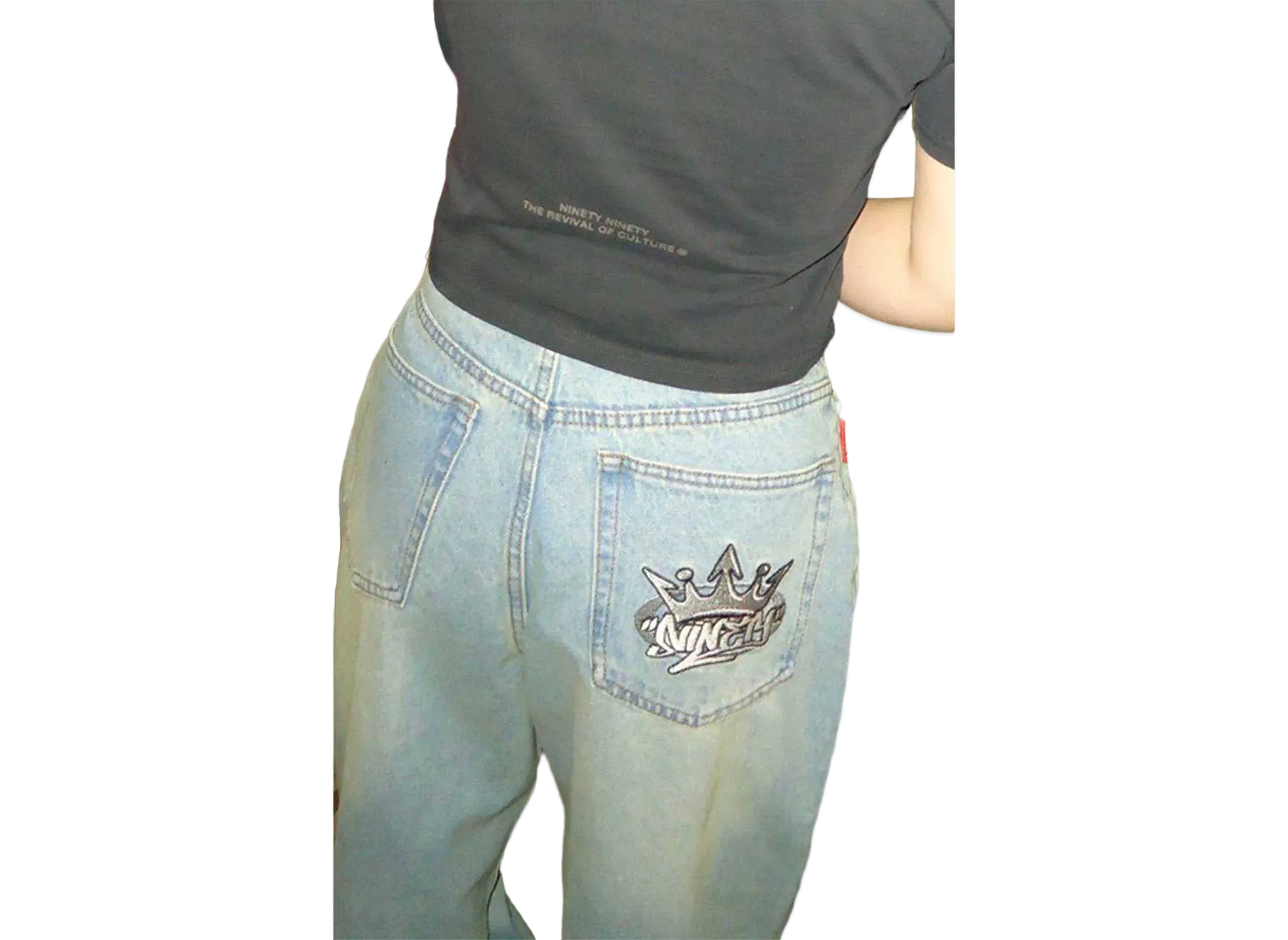 9090 King Logo Buggy Denim Pants "Vintage Blue(belt)"