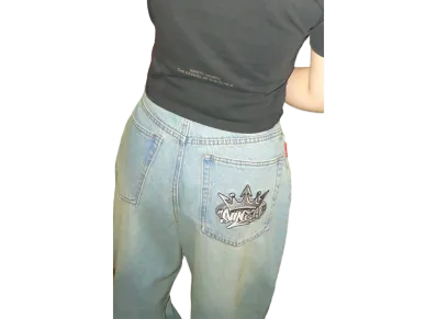 9090 King Logo Buggy Denim Pants "Vintage Blue(belt)"