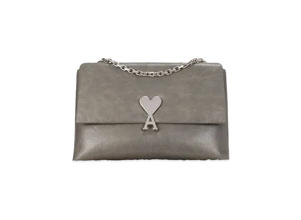 AMI PARIS Voulez-Vous Leather Shoulder Bag "Mineral Gray"