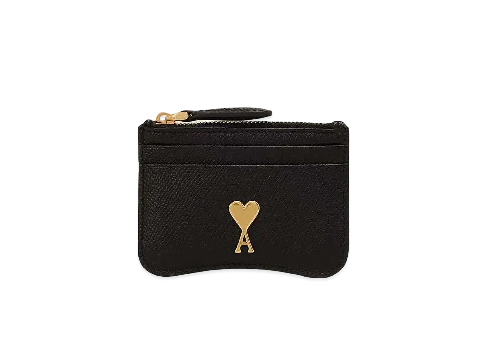 AMI PARIS Paris Paris Zip Card Holder "Black/Vibrated Brass"