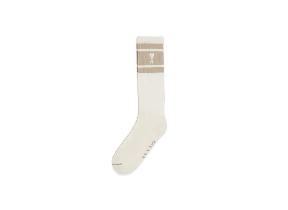 AMI PARIS Ami de Coeur Striped Socks "Light Beige"