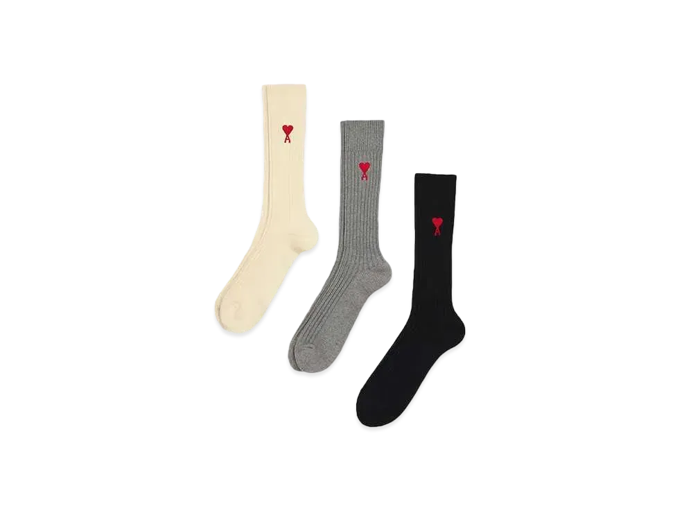AMI PARIS Ami de Coeur Socks Set "Black/Off White/Gray"