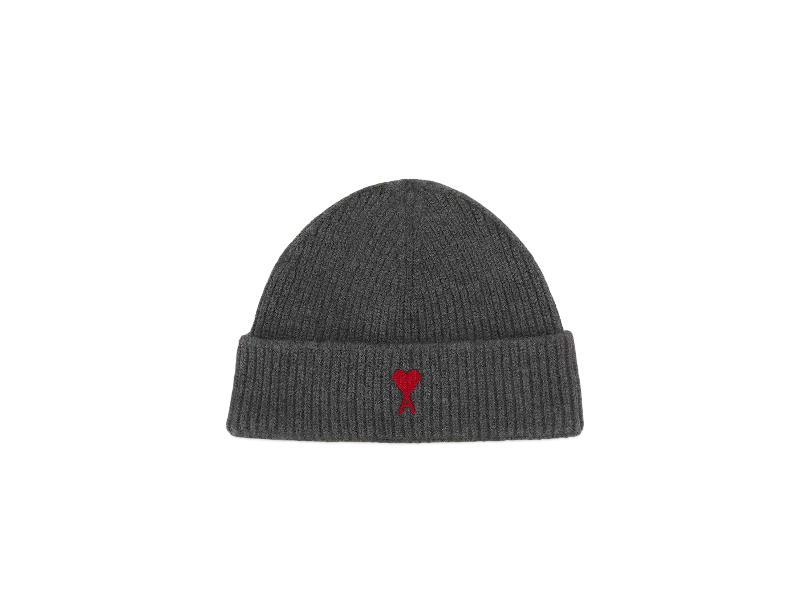 AMI PARIS Ami de Coeur Beanie "Heather Gray/Red"