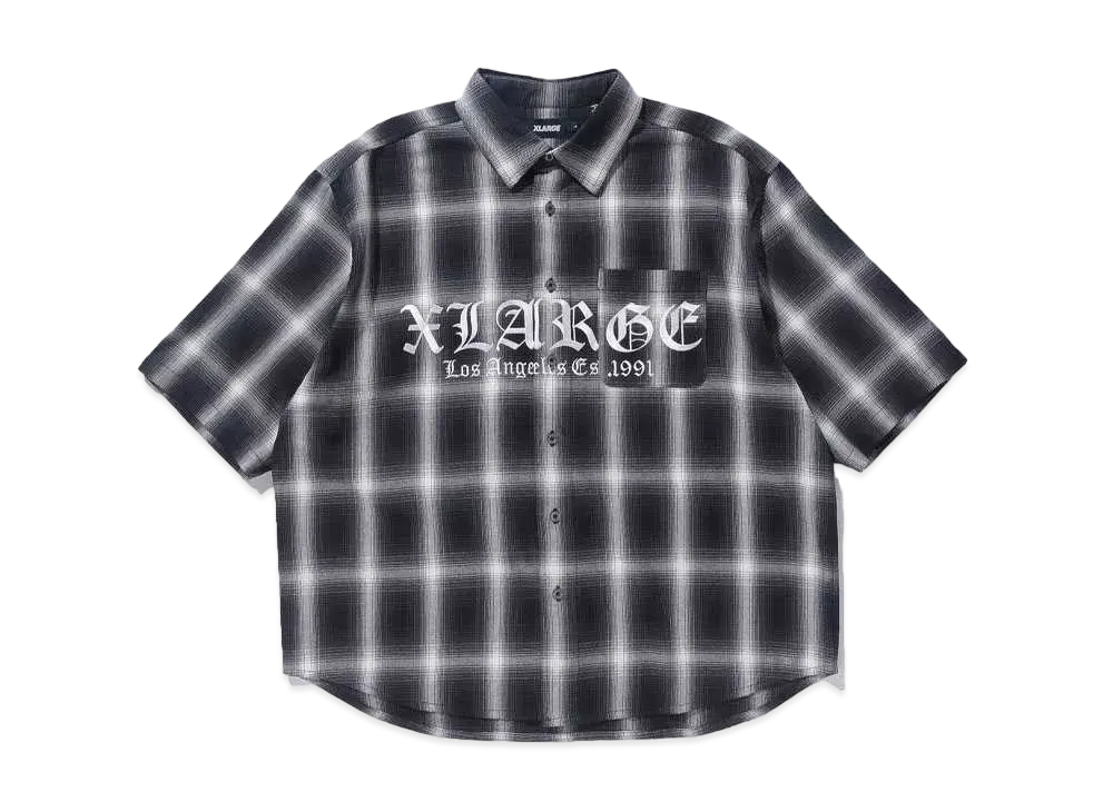 XLARGE OLD ENGLISH S/S PLAID SHIRT "BLACK"