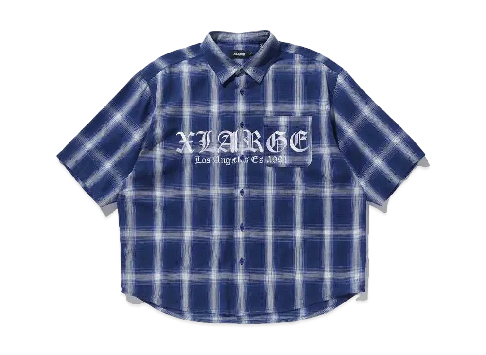 XLARGE OLD ENGLISH S/S PLAID SHIRT "BLUE"