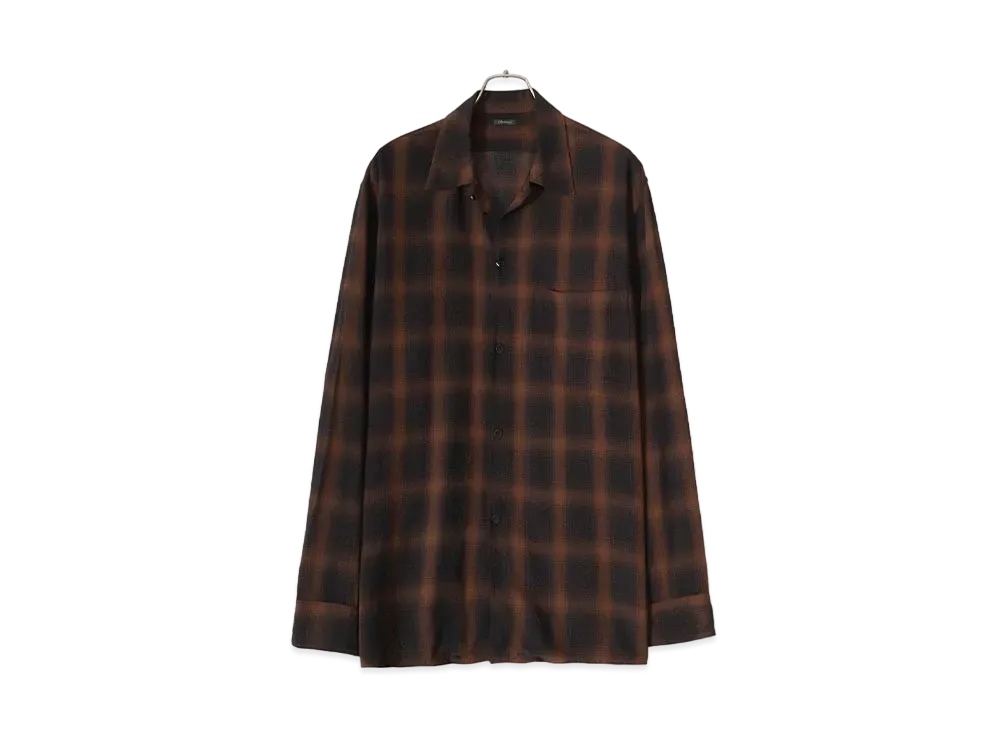 COMOLI Rayon Open Collar Shirt "Check"
