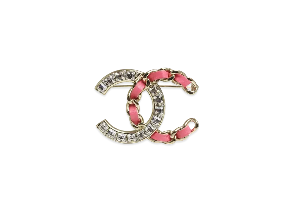 CHANEL Crystal Chain Coco Brooch "Pink/Gold"