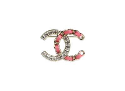 CHANEL Crystal Chain Coco Brooch "Pink/Gold"