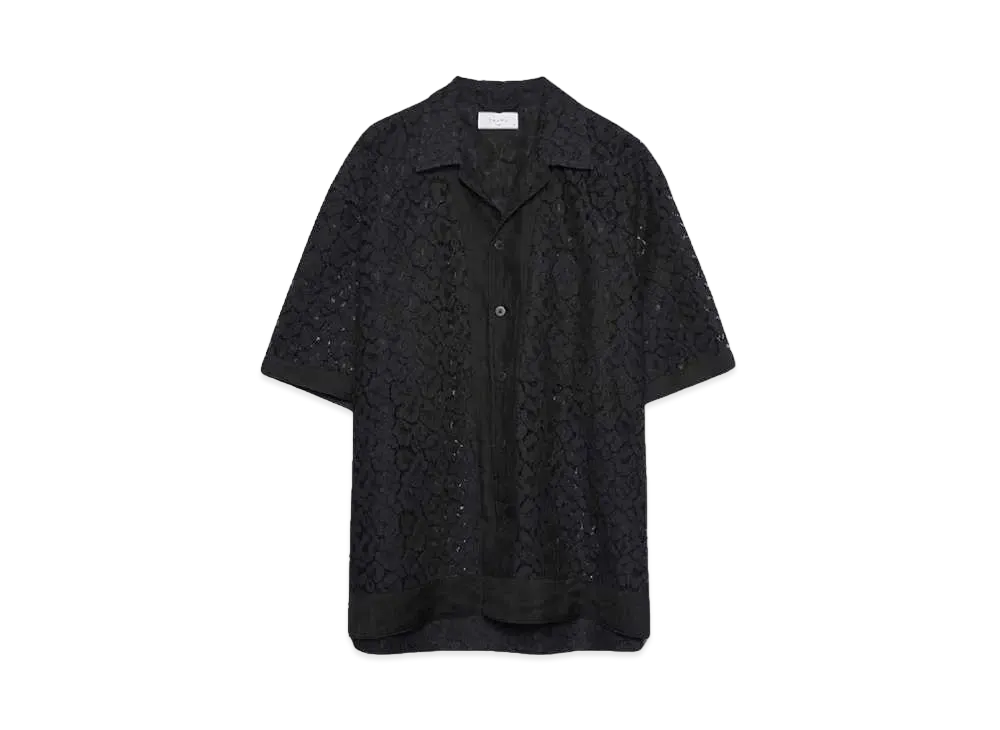 TAUPE LACE OPEN LEOPARD COLLAR SHIRTS "BLACK"
