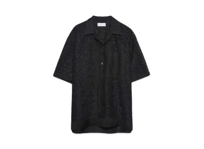 TAUPE LACE OPEN LEOPARD COLLAR SHIRTS "BLACK"