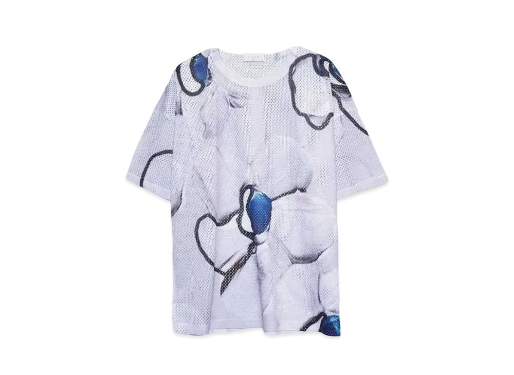 TAUPE GRAPHICAL OVER PRINT MESH TEE "WHITE"