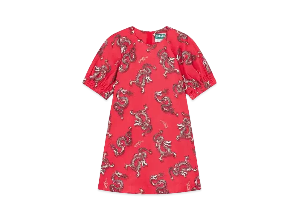 KENZO 'YEAR OF THE DRAGON' Balloon Sleeve Dress "Medium Red"
