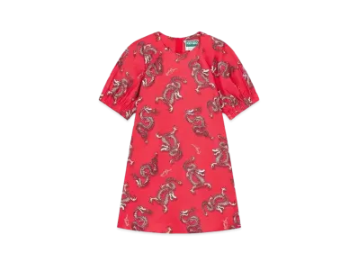 KENZO 'YEAR OF THE DRAGON' Balloon Sleeve Dress "Medium Red"