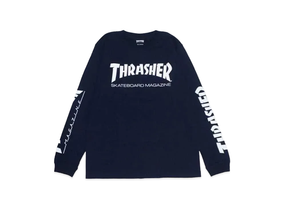 THRASHER Mag Sleeve L/S Tee "Navy / White"