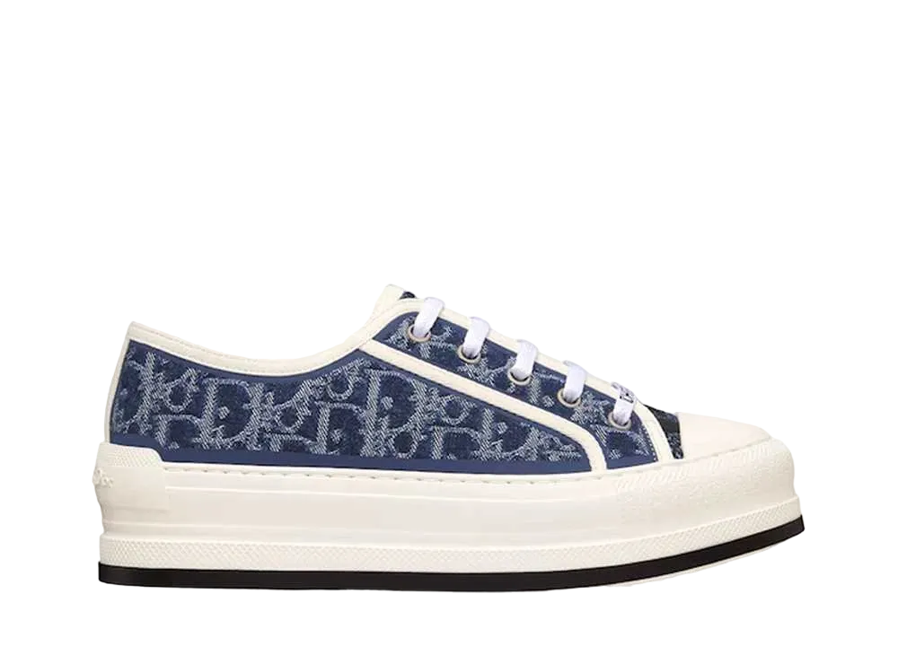Dior Women's Walk'n'Dior Platform Sneaker Stonewashed-Effect Cotton Denim Embroidered with Dior Oblique Motif "Blue"