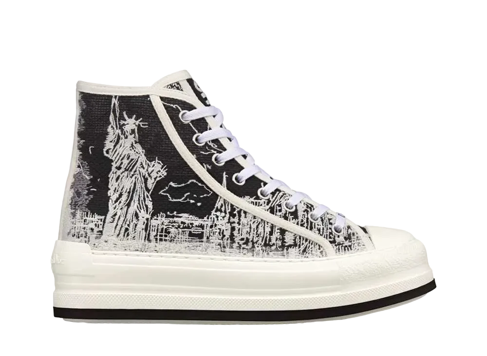 ディオール ウィメンズ ウォーキンディオール ハイトップ プラットフォームスニーカー ニューヨーク エンブロイダリー コットン "ブラック/ホワイト"
