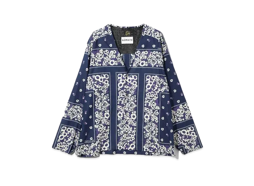 Needles x NOMA T.D. V Neck Shirt - Draw Your Garden "Navy"