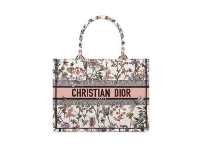 Dior Medium Dior Book Tote Dior Herbarium Embroidery "White/Multicolor"