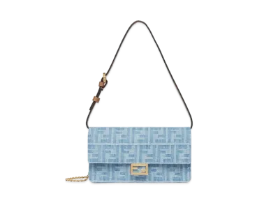 FENDI Wallet On Chain Baguette FF Denim Fabric "Light Blue"
