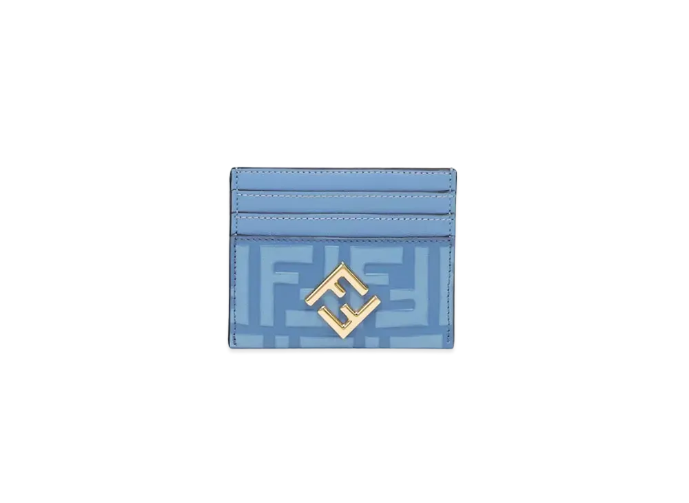 FENDI FF Diamonds Card Case Leather Flat Card Holder "Light Blue"