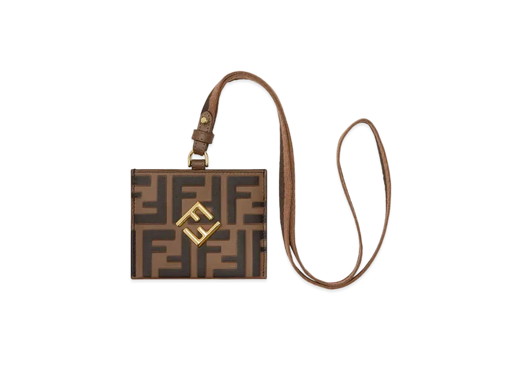 FENDI FF Diamonds Leather Name Card Holder "Brown"
