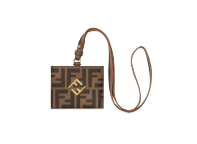 FENDI FF Diamonds Leather Name Card Holder "Brown"