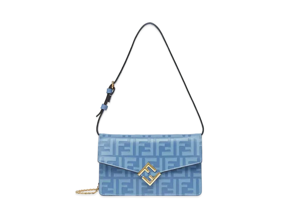FENDI FF Diamonds Wallet On Chain Leather "Light Blue"