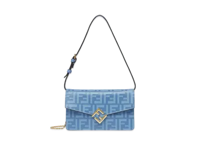 FENDI FF Diamonds Wallet On Chain Leather "Light Blue"